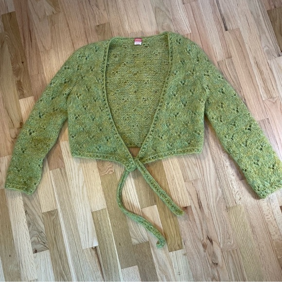 Sweaters - Kid Mohair Green Knit Tie Front Cardigan Sweater Soft Feminine Fairy Core No SZ